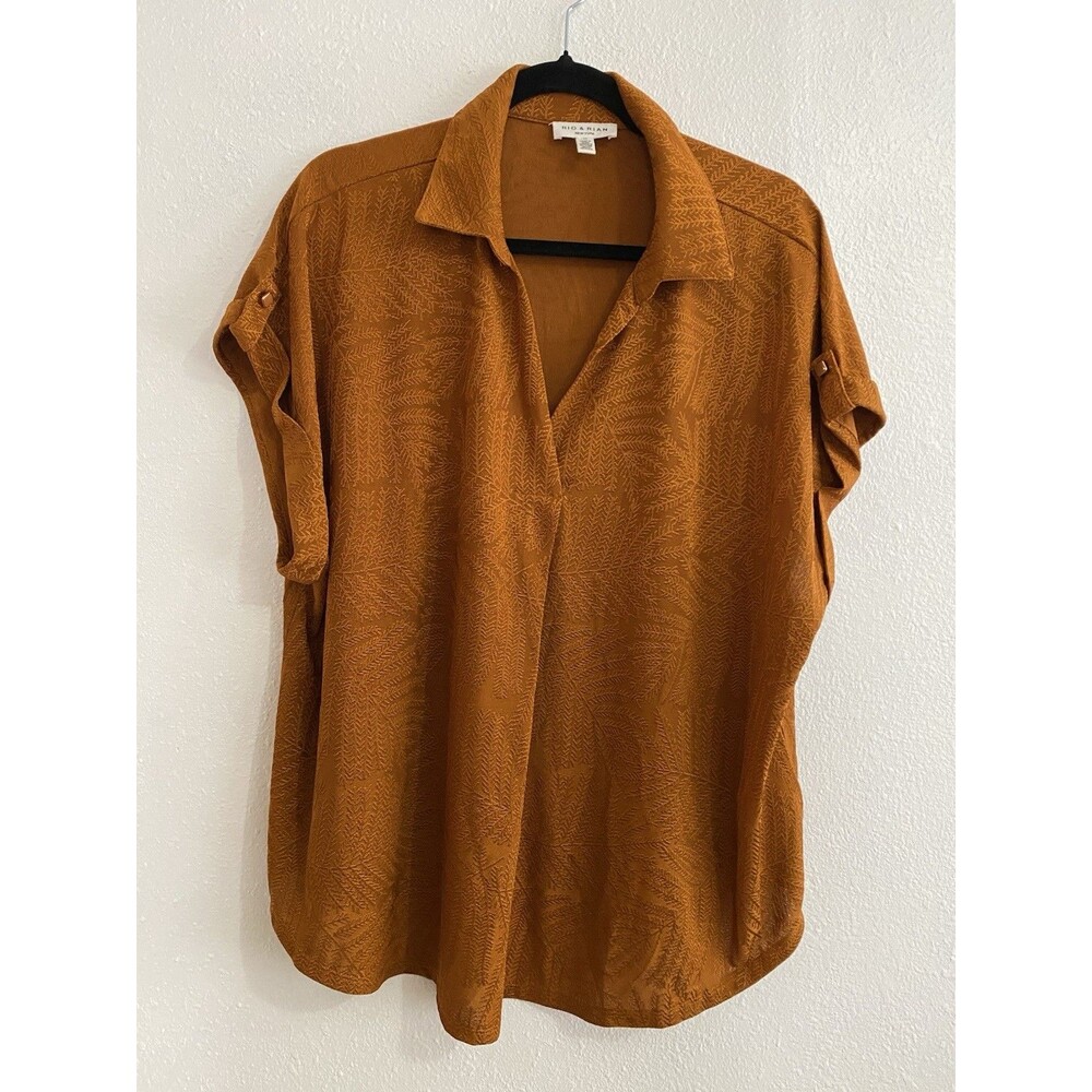 Rio & Rian Women Slub Blouse Copper Orange Shirt Sleeve 1X Preppy Minimalist J20